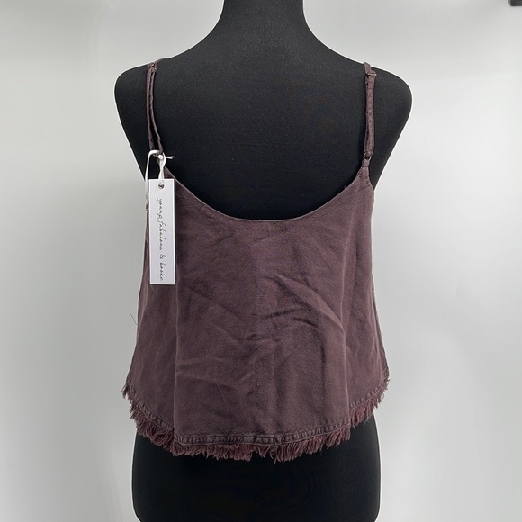 Young fabulous & broke brown tank linen blend raw edge button closure sz xs NWT - Picture 4 of 12